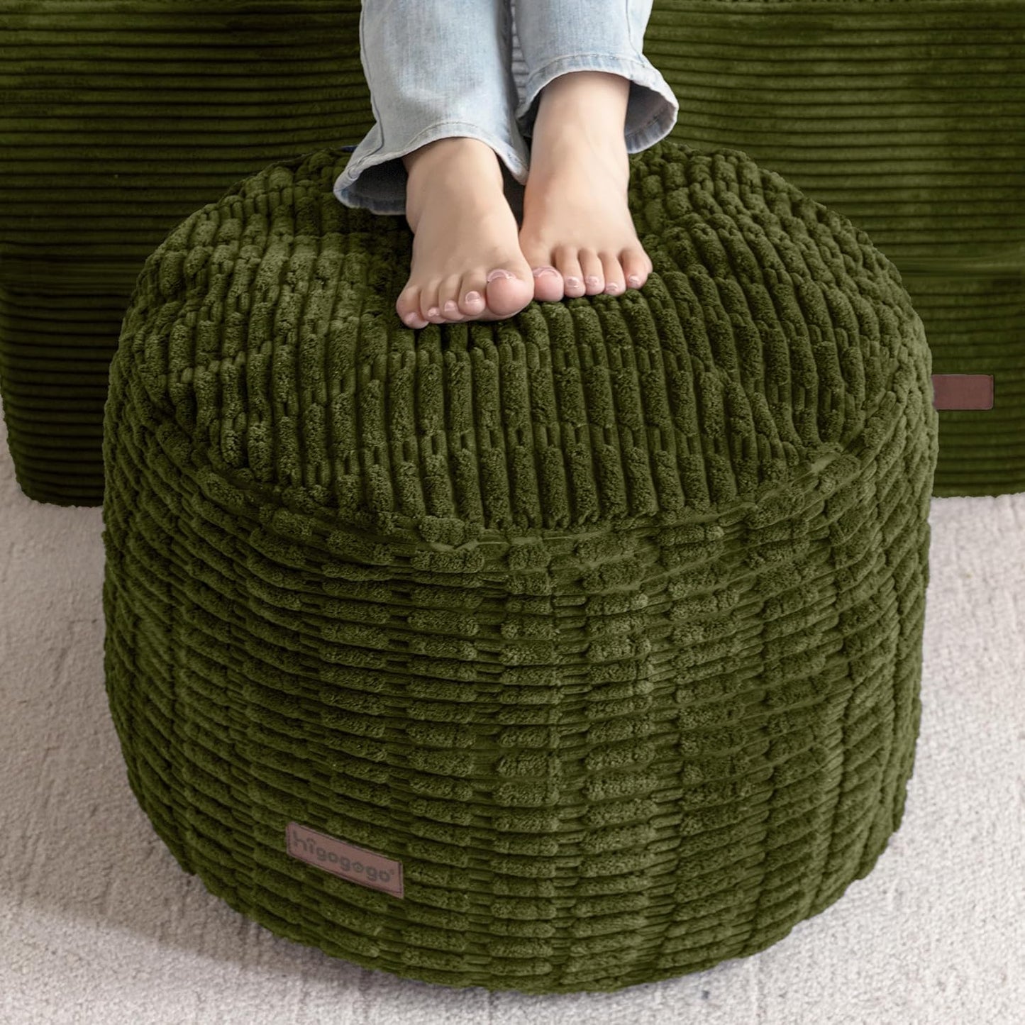 HIGOGOGO Pouf Ottoman Stuffed Round Modern Foam Filled Foot Rest Poufs for Living Room Chair Decorative 20 X 15 Inches Boho Relax Stool for Wedding Christmas Party, Beige
