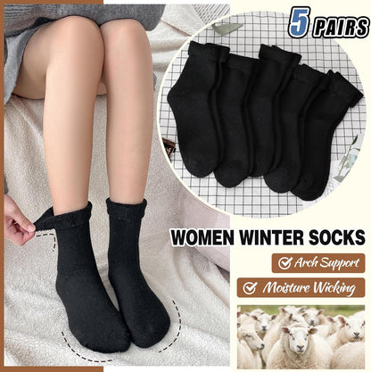 EBMORE 5 Pairs Women Merino Wool Boot Socks Warm Thermal Winter Thick Hiking Cozy Cabin Crew Comfy Socks for Ladies