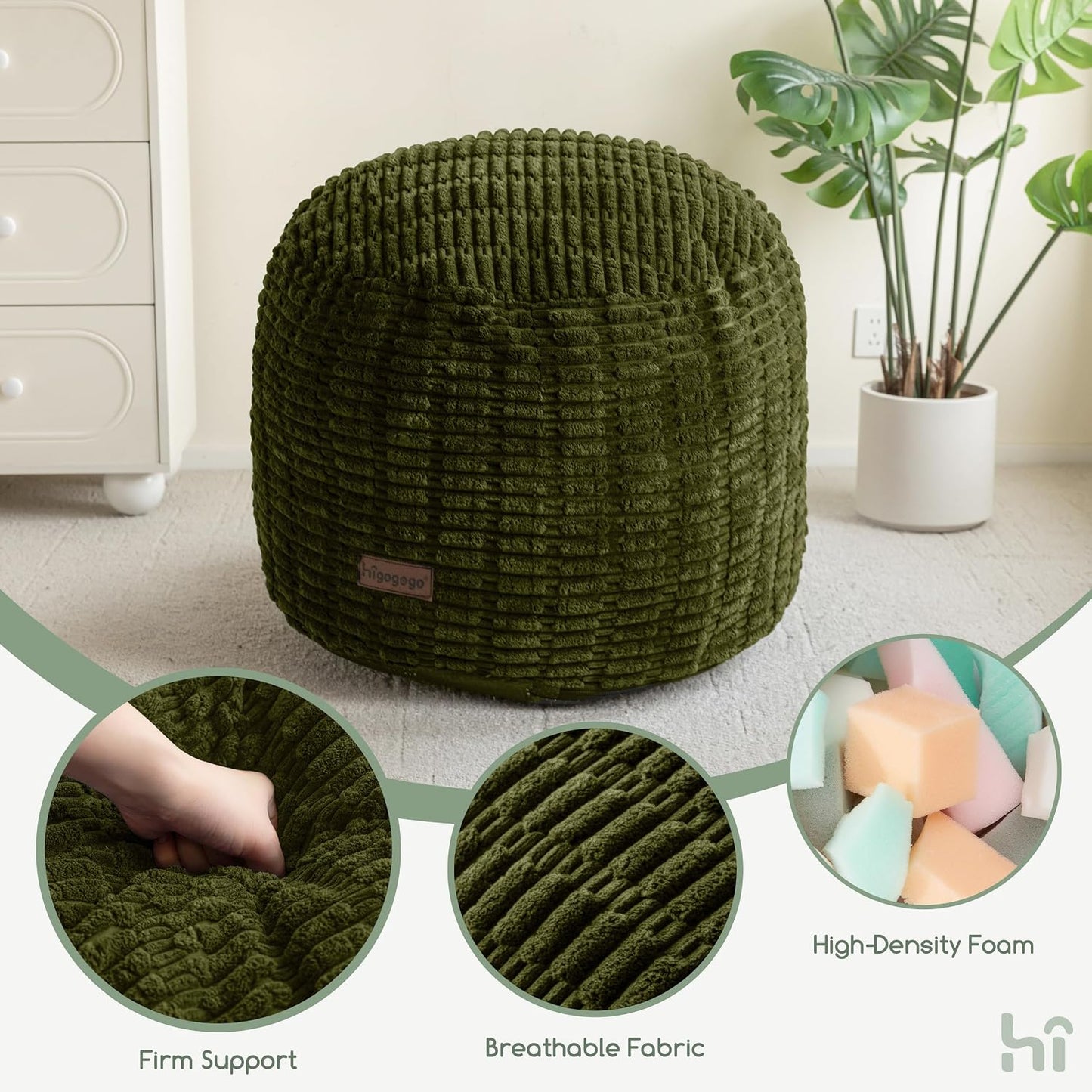 HIGOGOGO Pouf Ottoman Stuffed Round Modern Foam Filled Foot Rest Poufs for Living Room Chair Decorative 20 X 15 Inches Boho Relax Stool for Wedding Christmas Party, Beige