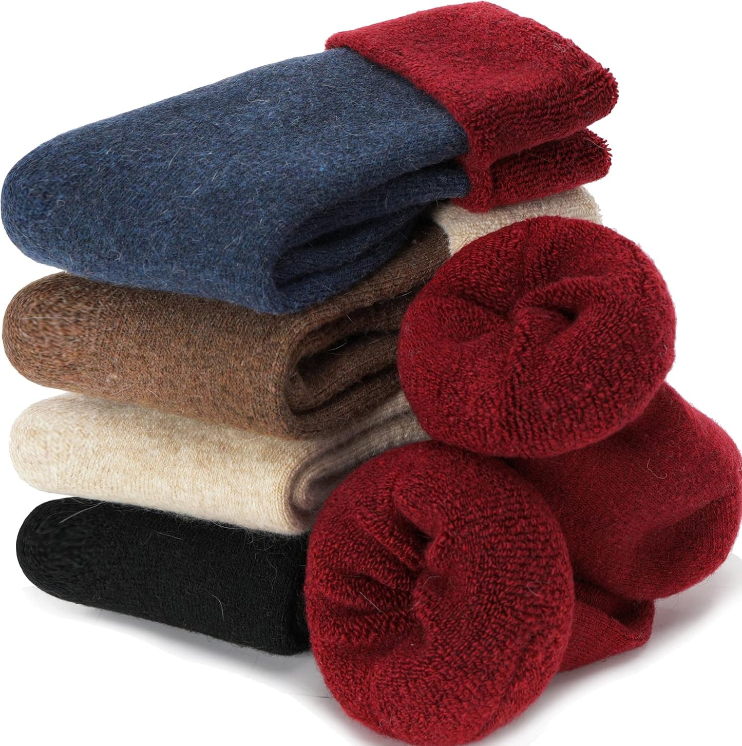 EBMORE 5 Pairs Women Merino Wool Boot Socks Warm Thermal Winter Thick Hiking Cozy Cabin Crew Comfy Socks for Ladies