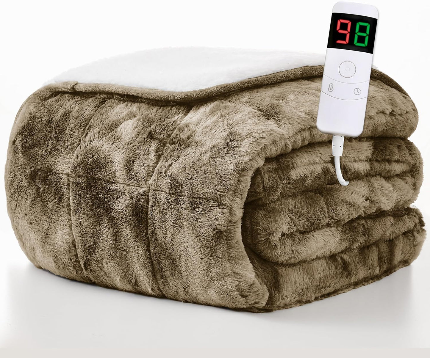 Homemate Heated Blanket Electric Throw - 50"x60" Heating Blanket Throw 1/2/4/6/8 Hours Auto-Off 10 Heat Levels Over-Heat Protection Luxury Faux Fur Sherpa ETL Certification