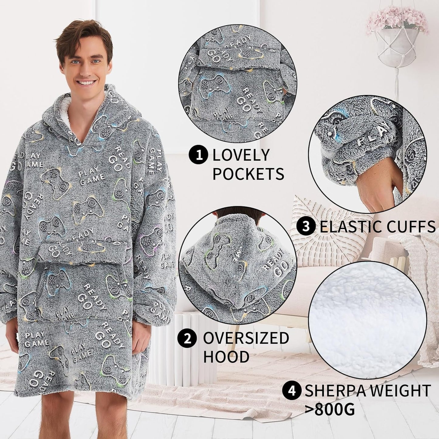 Fiosnow Sun and Moon Blanket Hoodies for Women and Men Adult Oversize Wearable Blanket Hoodies for Soft and Warm