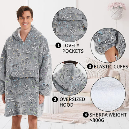 Fiosnow Sun and Moon Blanket Hoodies for Women and Men Adult Oversize Wearable Blanket Hoodies for Soft and Warm