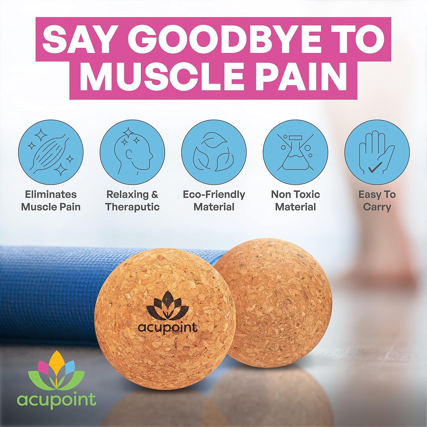 Acupoint Massage Therapy Ball Set of 2 - Myofascial Release, Trigger Point & Deep Tissue - Lacrosse Ball for Back, Neck, Foot and Plantar Fasciitis Relief