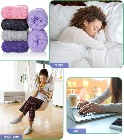 SDBING Fuzzy Socks for Women Soft Fluffy Home Sleeping Socks Cozy Warm Slipper Socks 6 or 5 Pairs