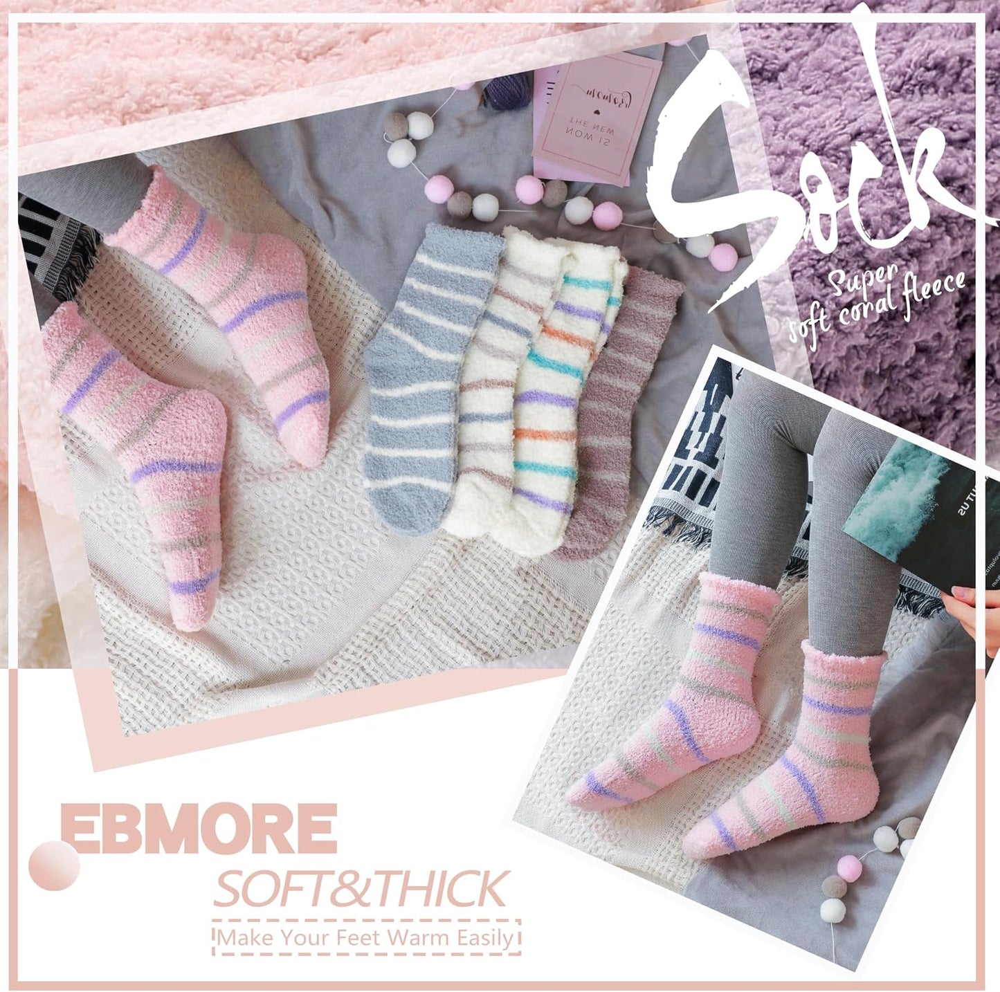 EBMORE Womens Fuzzy Socks Slipper Fluffy Cozy Comfy Cabin Plush Warm Winter Sleep Home Soft Socks