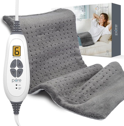Pure Enrichment® PureRelief® XL Heating Pad - 12" x 24" Electric Heating Pad for Back Pain & Cramps, 6 Heat Settings, Soft Machine Wash Fabric, Auto-Off & Moist Heat (Charcoal Gray)