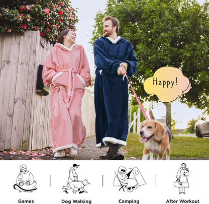 Bedsure Wearable Blanket Hoodie, Long Hooded Blanket Sweatshirt as Mothers Birthday Gifts for Women, Cozy Sherpa Hoodie for Adult, Standard, Grey