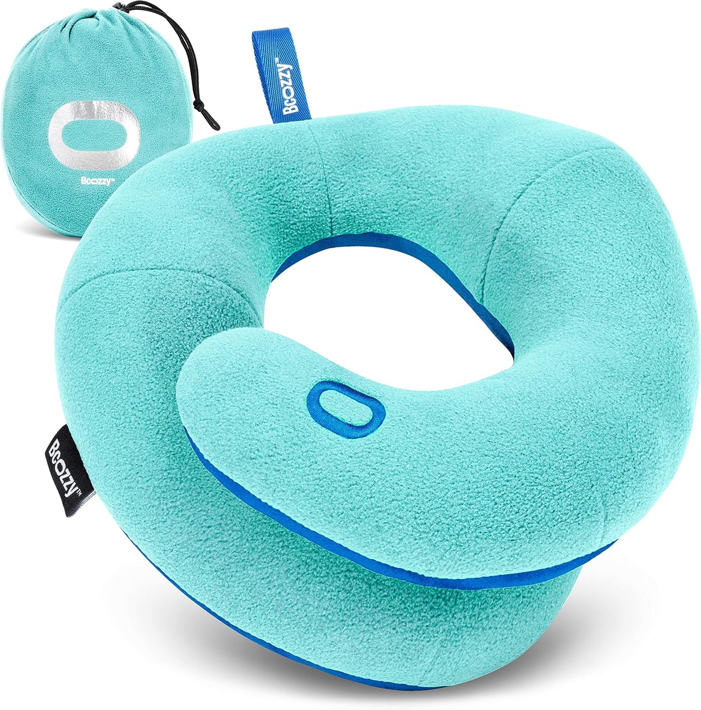 BCOZZY Travel Neck Pillow for Airplane– Patented Double Support for Head, Neck, and Chin. Best for Long Flights, Plane Sleeping, and Car Rides. Adjustable Size. Fully Washable. Carry Bag. Large, Black