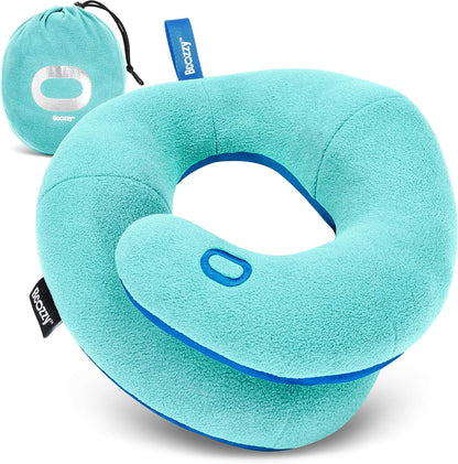 BCOZZY Travel Neck Pillow for Airplane– Patented Double Support for Head, Neck, and Chin. Best for Long Flights, Plane Sleeping, and Car Rides. Adjustable Size. Fully Washable. Carry Bag. Large, Black