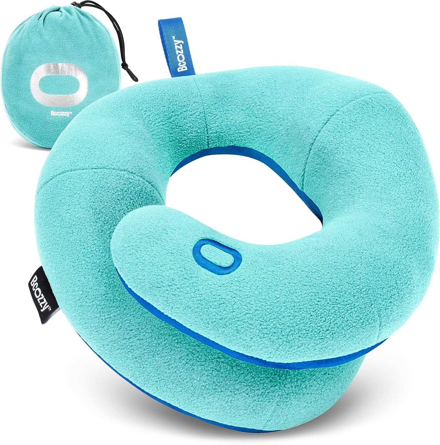 BCOZZY Travel Neck Pillow for Airplane – Patented Double Support for Head, Neck, and Chin. Best for Long Flights, Plane Sleeping, and Car Rides. Adjustable Size. Fully Washable. Carry Bag. Large, Gray