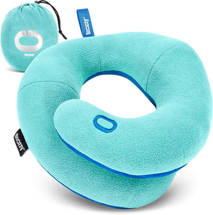 BCOZZY Travel Neck Pillow for Airplane – Patented Double Support for Head, Neck, and Chin. Best for Long Flights, Plane Sleeping, and Car Rides. Adjustable Size. Fully Washable. Carry Bag. Large, Gray
