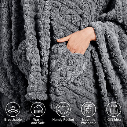 Wearable Blanket Poncho Cape Wrap for Adult, Cozy Sherpa Fleece Pocketed Shawl TV Throw Blankets for Office and Lounge(Purple,58'' x 64'')