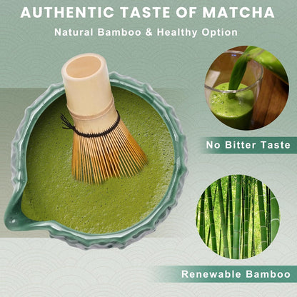 Matcha Whisk Set, Ceramic Matcha Set Includes Matcha Bowl, Matcha Whisk (Chasen) and Holder, Sifter, Bamboo Scoop & Spoon - 6 Pcs Matcha Kit for Matcha Lovers White