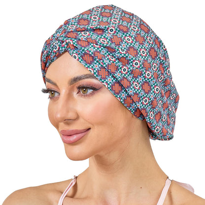 Adjustable Silk Satin Bonnet for Sleeping Hair Wrap, Double Layer Sleep Cap, Night Turban for Large Long Curly Braid Women Men Hair - Matcha Green