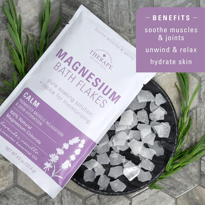 Village Naturals Therapy Calm Magnesium Bath Flakes, Lavender Vanilla Scent, 4.5 oz, Pack of 10