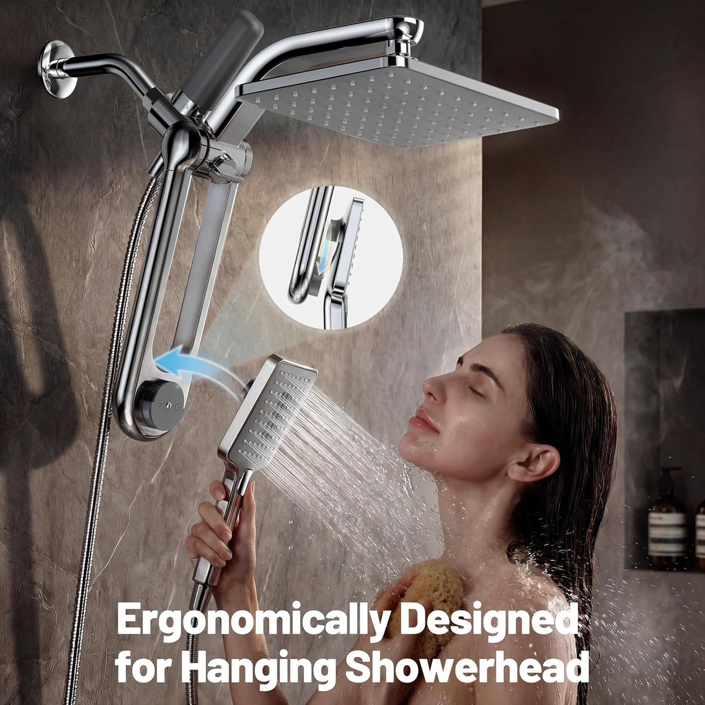 Dual Filtered Rainfall Handheld Shower Head Spray Combo, DAKINGS 7-Mode Shower Head With Handheld Spray Combination, Upgraded 11" High Flow Rain Handheld Spray Combo With Fixed Showerhead, Matte Black