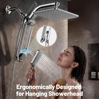 Dual Filtered Rainfall Handheld Shower Head Spray Combo, DAKINGS 7-Mode Shower Head With Handheld Spray Combination, Upgraded 11" High Flow Rain Handheld Spray Combo With Fixed Showerhead, Matte Black