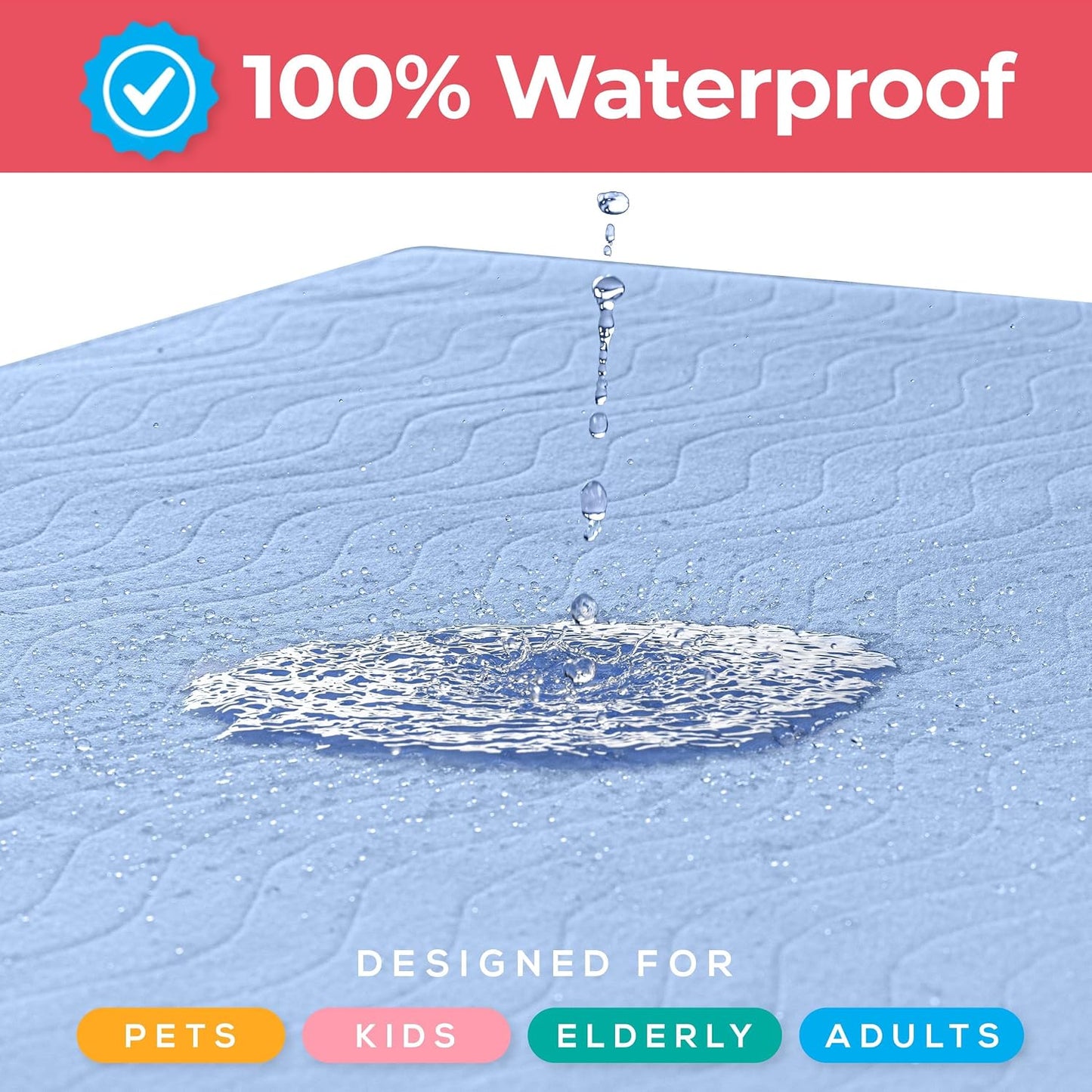 Utopia Bedding Washable Underpads 34" x 36" (Pack of 4), Waterproof Reusable Heavy Absorbency Incontinence Bed Pads for Adults, Kids, Elderly and Pets, Bedwetting Pads for Sofa and Couch (Blue)