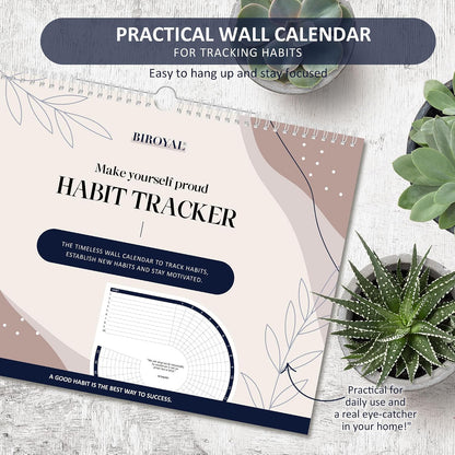 BIROYAL Habit Tracker Calendar 2026 (Undated 12 Months) - Daily Habit Tracker Jounal with Spiral Binding & Hanger - Goal Tracker - Motivational Monthly Habit Calendar - Productivity Tool and Workout Calendar - 8.3" x 11.2" (A4 Size)