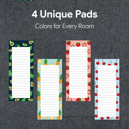 8 Magnetic Notepads – Notepads for Grocery List, Shopping List, To-Do List, Reminders -Strong Magnetic Back- Memo Notepad with Realistic Fruit Designs | 25 Sheets per Pad 7.5 x 3.5 inch (8 Pack)