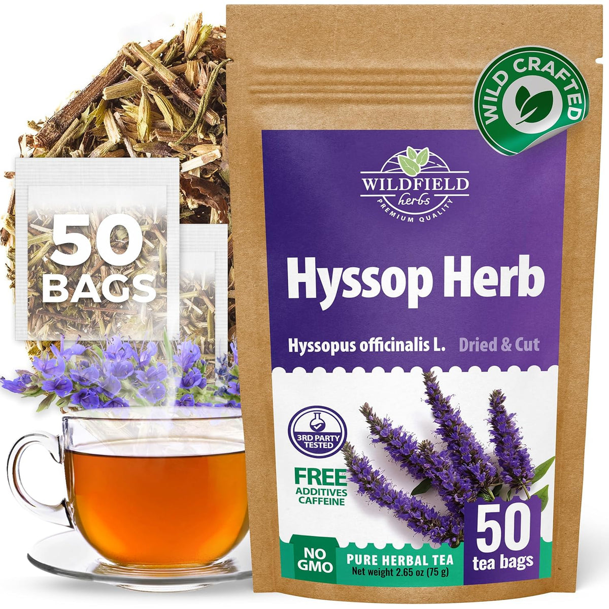 50 Bags Hyssop Dried Herb Hyssop Tea (Hyssópus Officinális) - 50 Count 1.5g Tea Bags Hisopo