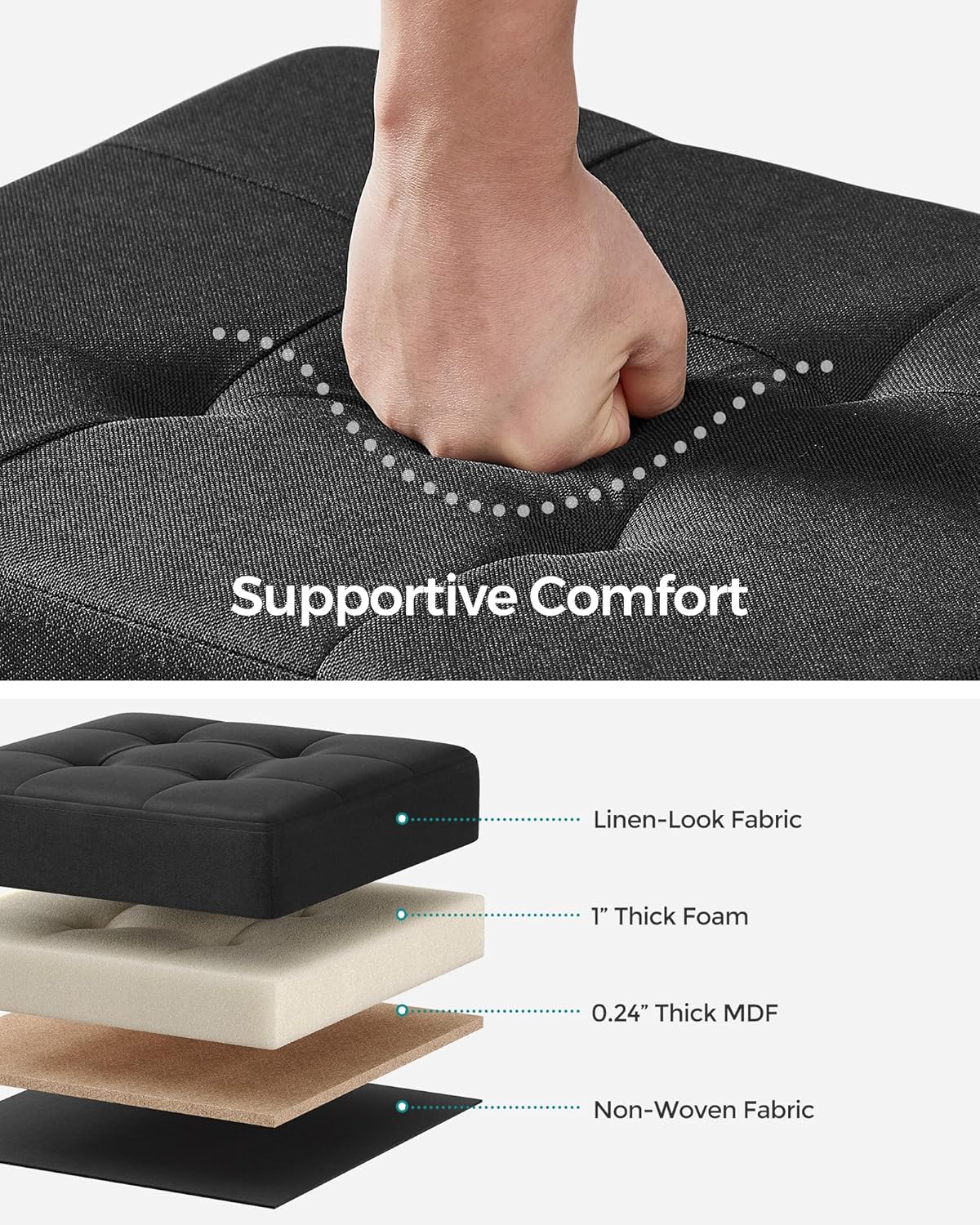 SONGMICS Storage Ottoman, Small Ottoman Foot Rest with Legs, 12.6 x 15.7 x 13.2 Inches Foot Stool, Load up to 660 lb, for Living Room, Bedroom, Dorm, Slate Gray ULSF012G01
