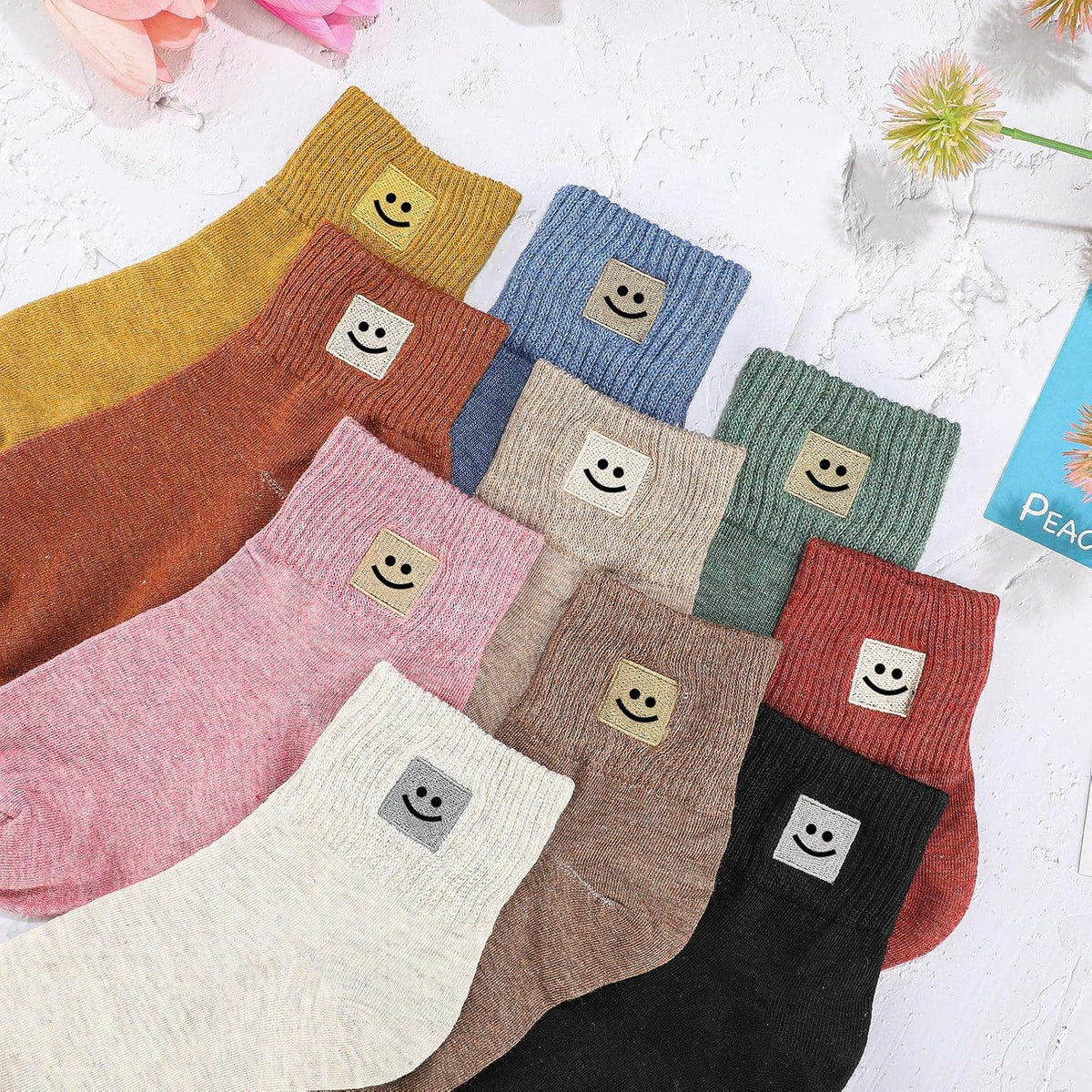 Eurzom 10 Pairs Socks Womens Crew Elastic Ankle Length Cotton Socks Aesthetic Cute Lightweight Low Cut Gifts for Women - Colors B