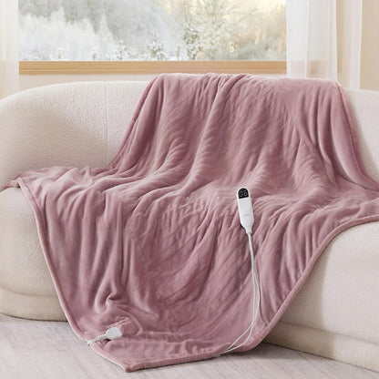 Bedsure Heated Blanket Throw Blanket with Preheat Function - Fast Heating Electric Blanket, Soft Flannel Throw with 6 Time Settings(Up to 10H), 6 Heating Settings, Gifts for Grandma (50"x60", Cream)