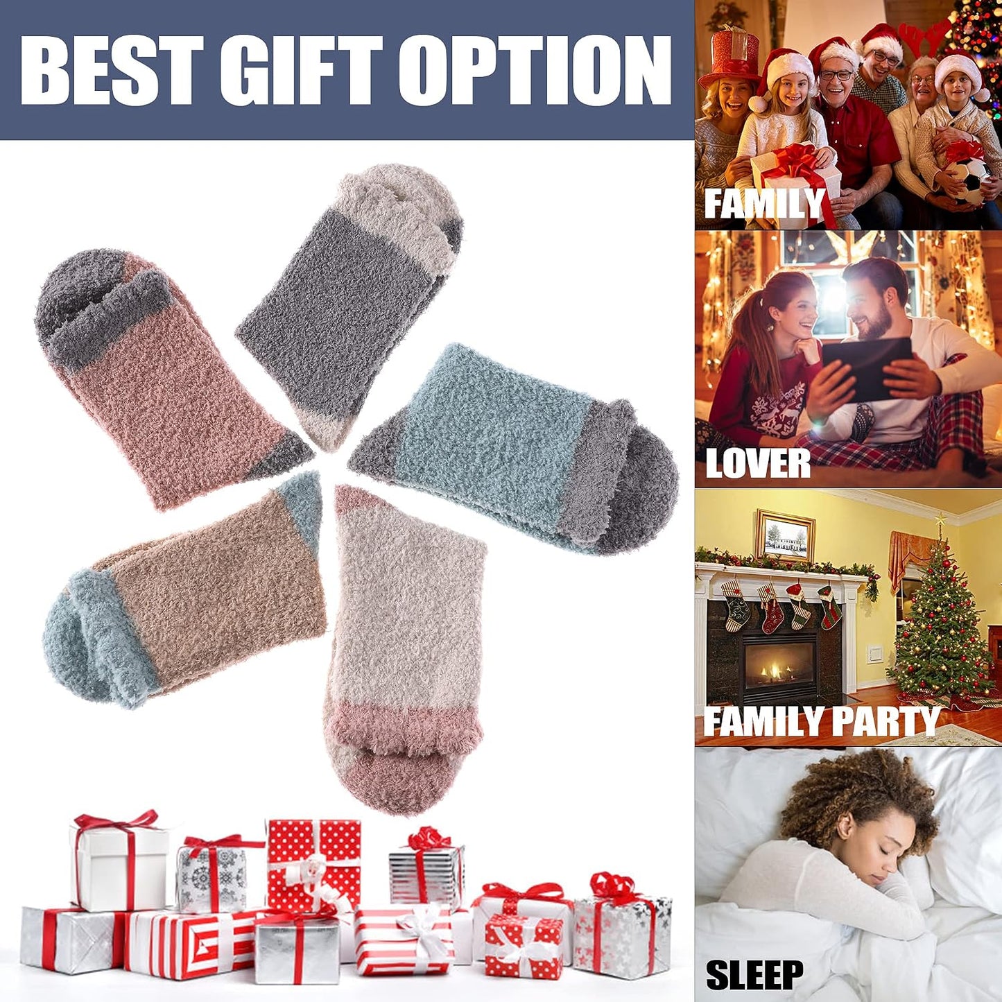 CHOWISH Womens Fuzzy Slipper Socks Super Soft Microfiber Fluffy Cozy Winter Warm Fuzzy Crew Socks