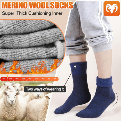 EBMORE Merino Wool Socks for Women Hiking Thermal Warm Winter Thick Boot Cozy Crew Comfy Work Socks for Ladies 5 Pairs