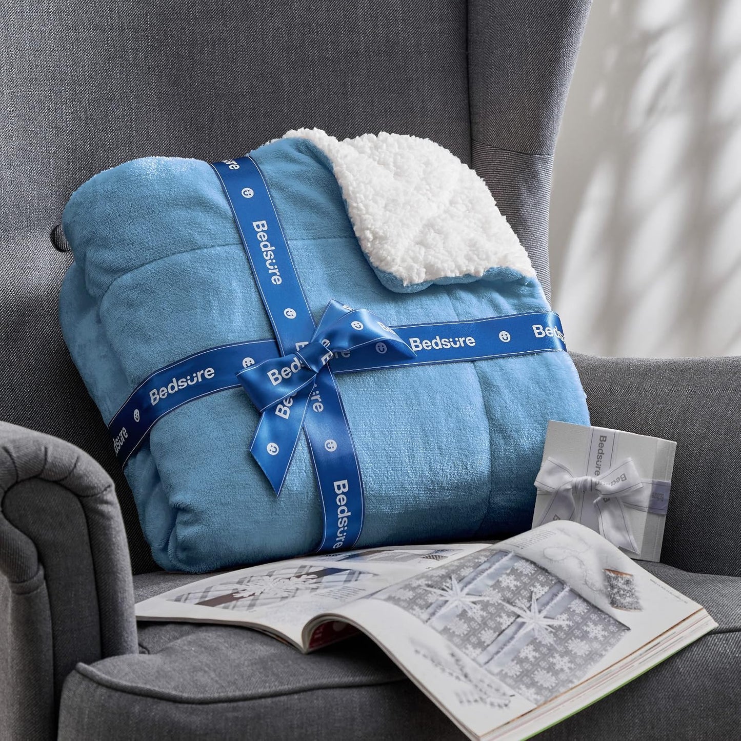 Bedsure GentleSoft Sherpa Fleece Throw Blanket for Couch, Non-Heated, Thick & Warm Cozy Blanket for Winter, Soft Fuzzy Plush Throw Gifts for Women and Men, Grey, 50x60 Inches