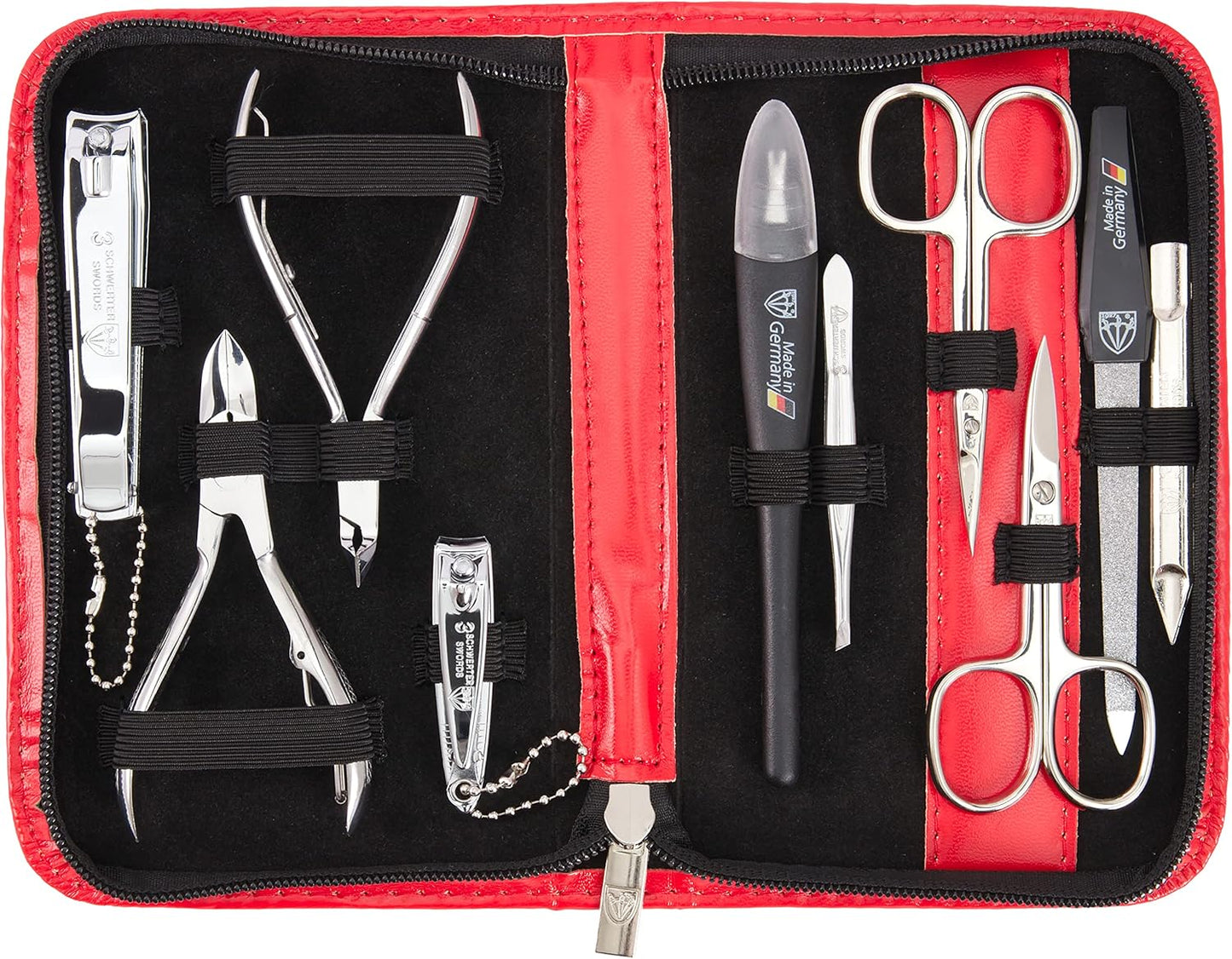 3 Swords Germany - brand quality 10 piece manicure pedicure grooming kit set for professional finger & toe nail care scissors clipper fashion leather case in gift box, Made by 3 Swords (00286)