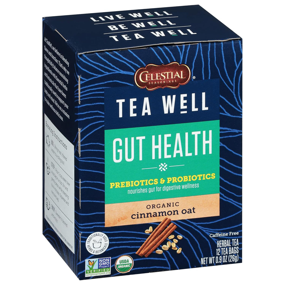 Celestial Seasonings TeaWell Herbal Tea, Gut Health, Organic Cinnamon Oat, 12 Count