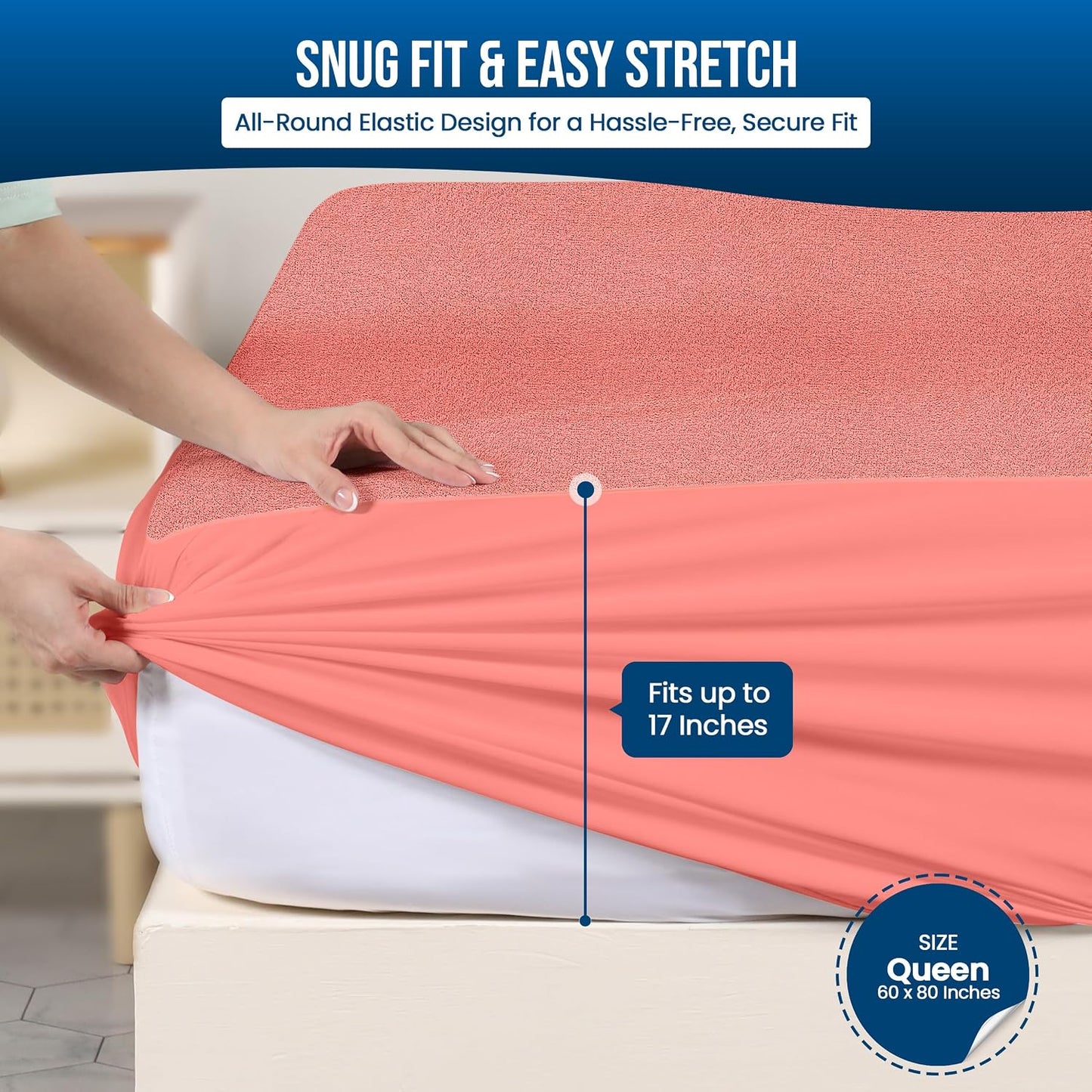 Queen Size Mattress Protector Waterproof, Premium 200 GSM Terry Mattress Cover, Soft & Breathable Bed Cover, Fitted Sheet Style Stretchable Deep Pockets 17" by Utopia Bedding (White)