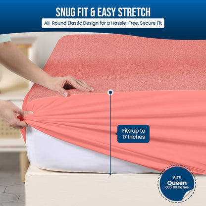 Queen Size Mattress Protector Waterproof, Premium 200 GSM Terry Mattress Cover, Soft & Breathable Bed Cover, Fitted Sheet Style Stretchable Deep Pockets 17" by Utopia Bedding (White)