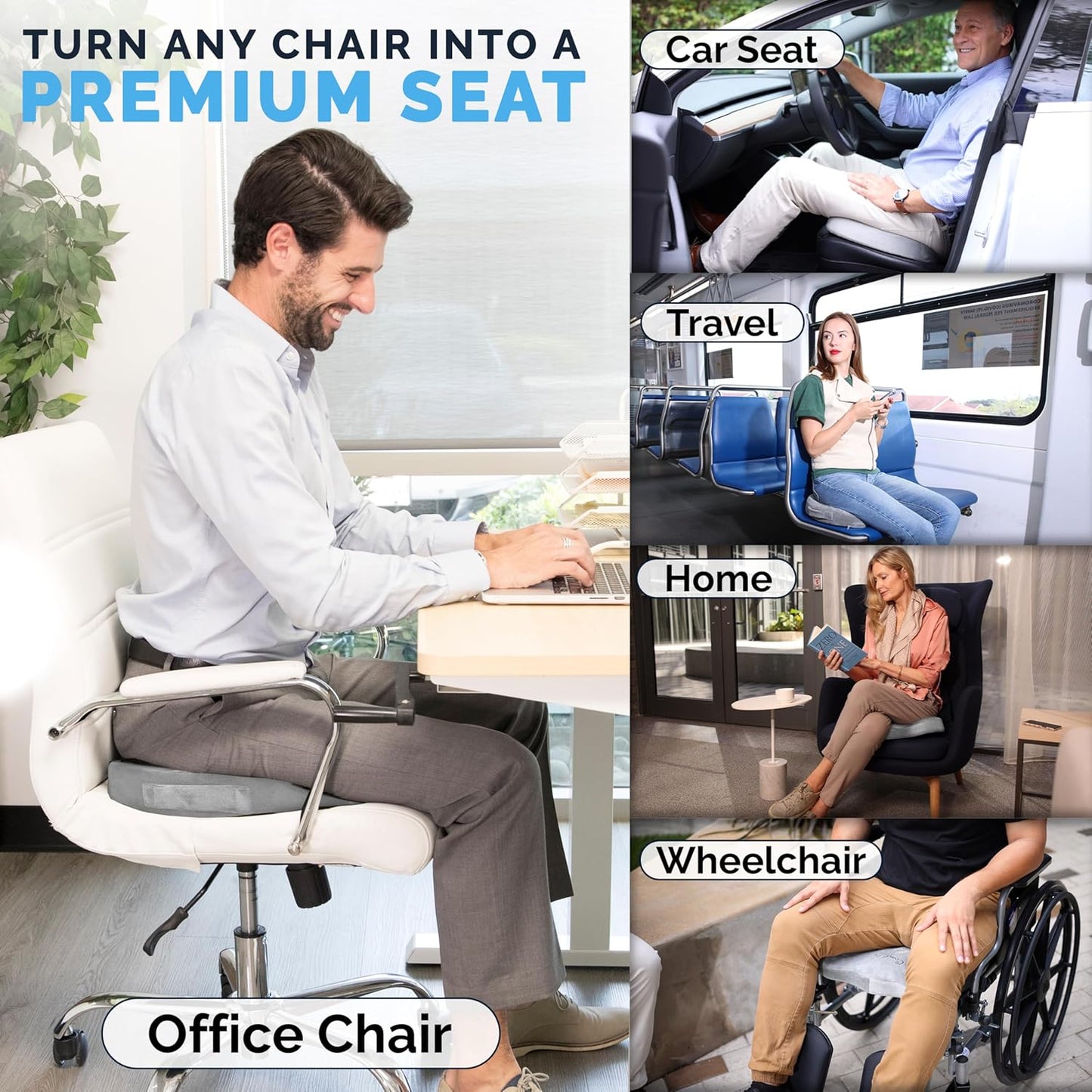 ComfiLife Gel Enhanced Seat Cushion – Office Chair Cushion – Non-Slip Gel & Memory Foam Coccyx Cushion for Tailbone Pain - Desk Chair Car Seat Cushion Driving - Sciatica & Back Pain Relief (Navy)