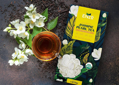 Organic Jasmine Green Tea Pearls - 4oz 113g - Dragon Pearl Tea by Enzo - Experience Soothing Scent of Jasmine Mellows Awaking Caffiene of Green Tea Pearl (Jasmine)