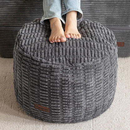 HIGOGOGO Pouf Ottoman Stuffed Round Modern Foam Filled Foot Rest Poufs for Living Room Chair Decorative 20 X 15 Inches Boho Relax Stool for Wedding Christmas Party, Beige