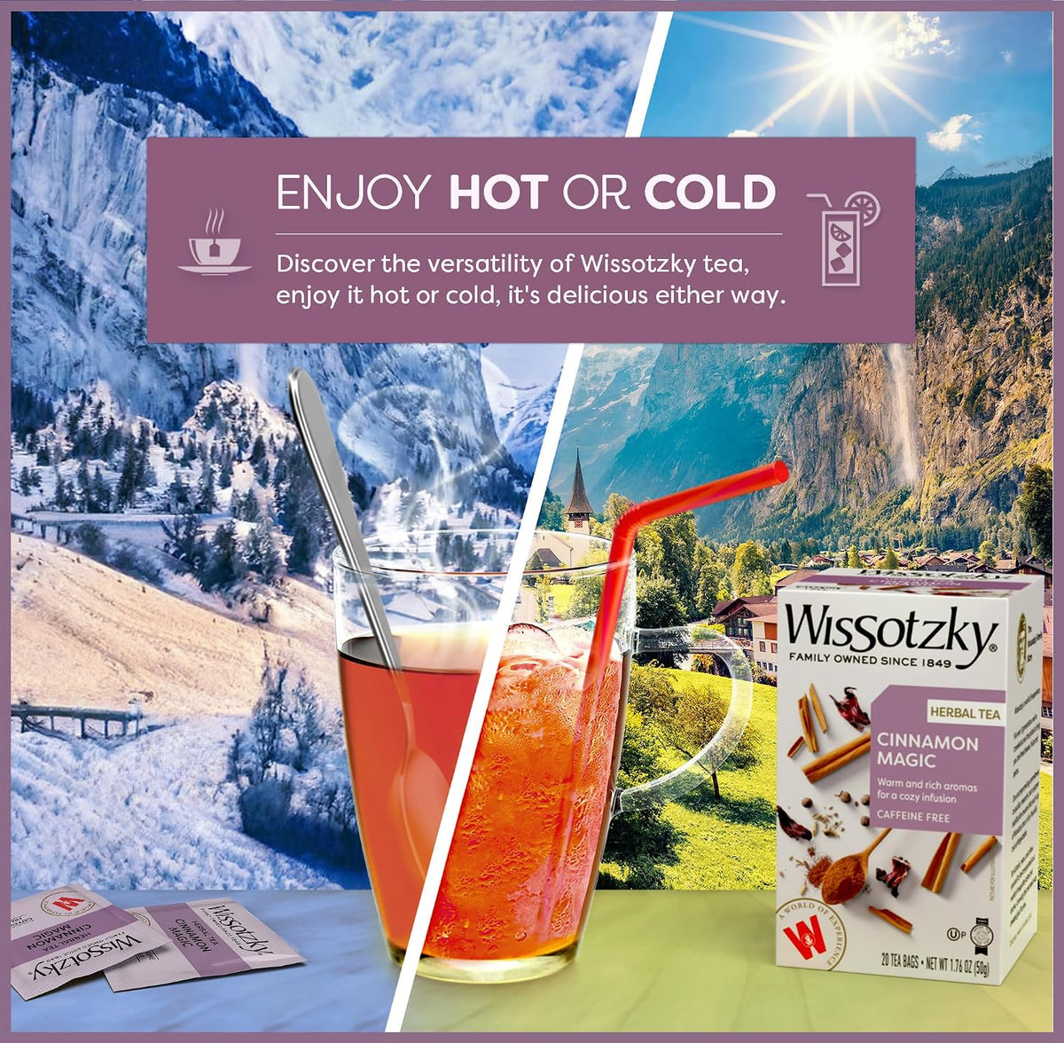 Wissotzky Cinnamon Magic Herbal Tea, 20 Teabags | Caffeine Free, Warm Cozy Tea Blend