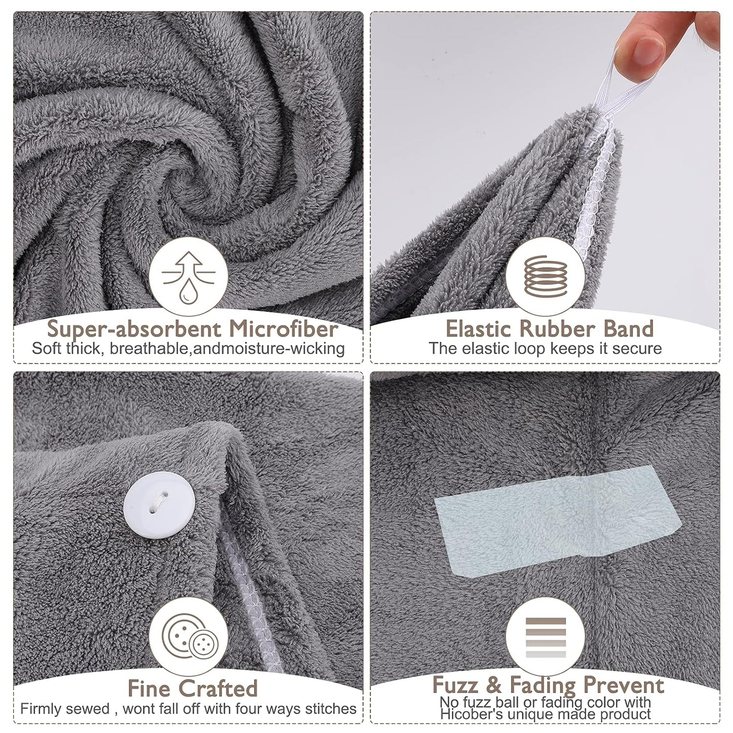 2 Pack Microfiber Hair Towel - 41 x 24 inches Super Soft, Absorbent, Fast Drying Without Frizz Hair Towel Wrap for Women Long, Thick, Curly Hair - Hair Turbans with Elastic Strap