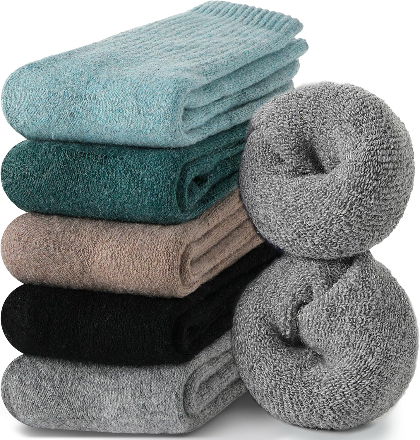 EBMORE 5 Pairs Women Merino Wool Boot Socks Warm Thermal Winter Thick Hiking Cozy Cabin Crew Comfy Socks for Ladies