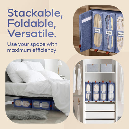 4x Bed Sheet Organizer Storage Boxes with Big See-Through Windows - Bedsheet Organizers Redesigned. Robust Bed Sheet Storage -15x13x5 in. Sheet Organizers Containers (Off-White)