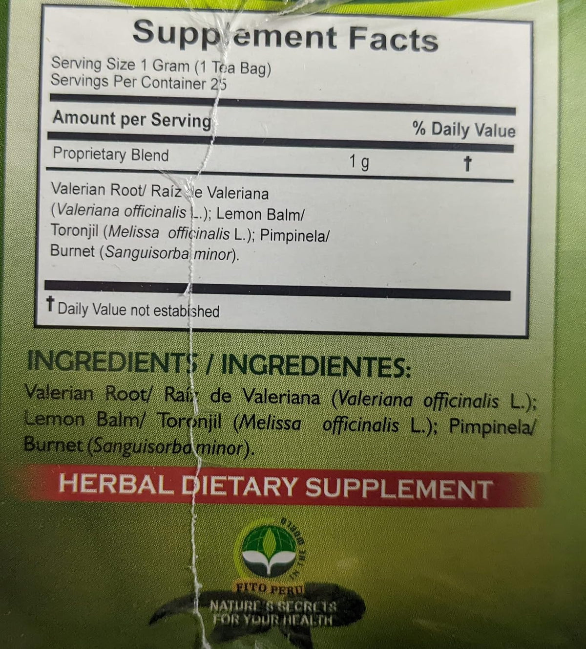 Nerviosan Calming Herbal Blend with Valerian Root, Lemon Balm and Burnet 25 Tea Bags of All Natural Valeriana, Toronjil and Pimpinela Herbs from Peru