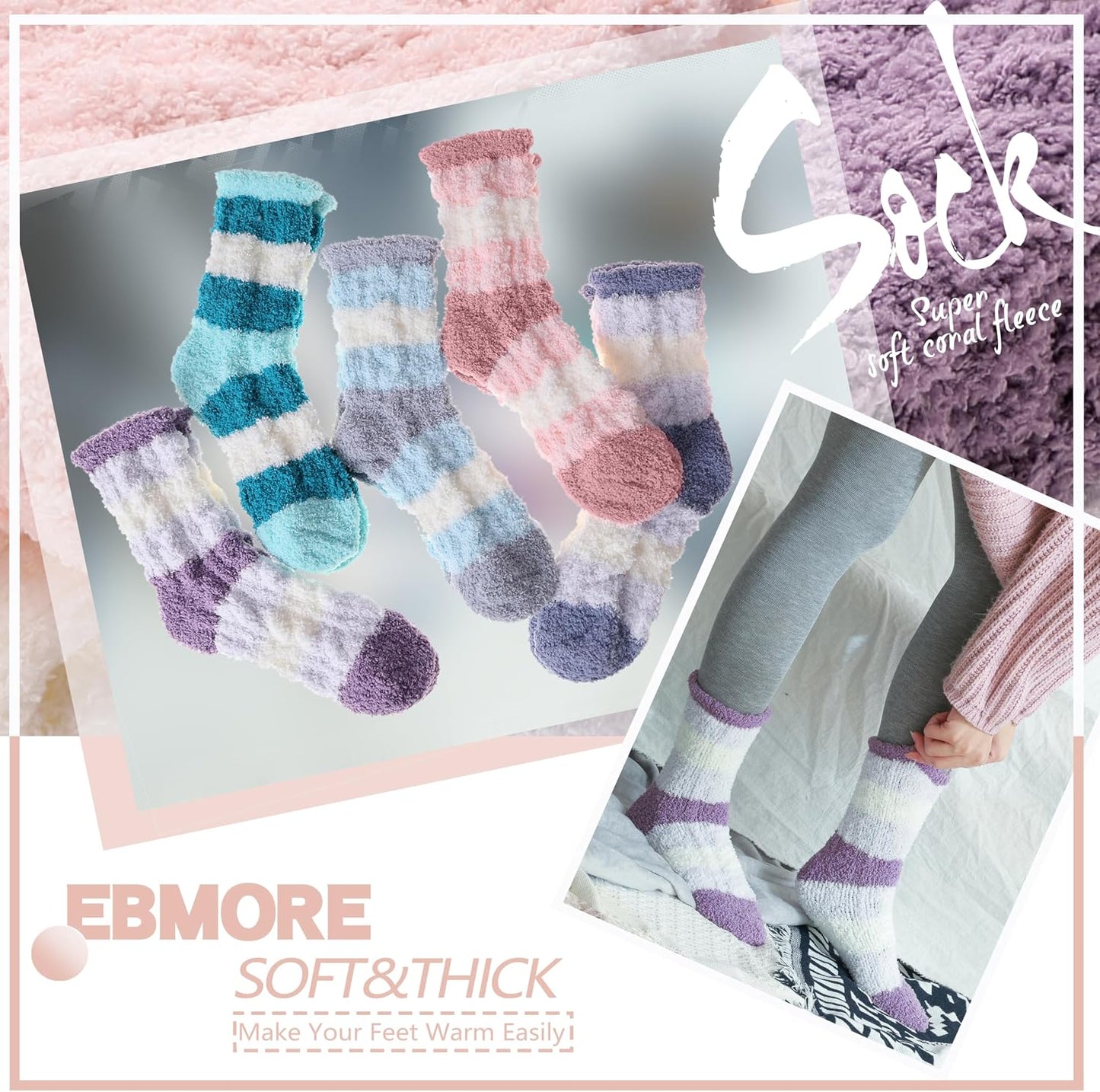 EBMORE Womens Fuzzy Socks Slipper Fluffy Cozy Comfy Cabin Plush Warm Winter Sleep Home Soft Socks