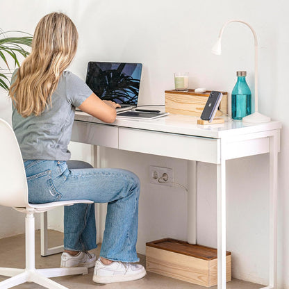 NATURE SUPPLIES Set of Two Natural Wood Cable Management Box, Large and Medium Cord Organizer to Hide Wires and Power Strips for TV, Desk, Computer, Router, Cable Storage and Cord Organization