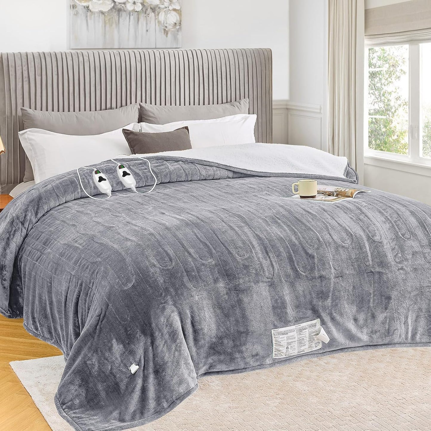 greenoak Heated Blanket Electric Throw 50"X60", Heating Blanket with 10 Heat Levels 1/2/4/6/8 Hours Auto-Off,Fleece Soft Sherpa Blanket,Gifts for Grandma Mom Seniors, Misty Grey