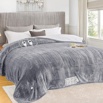 greenoak Heated Blanket Electric Throw 50"X60", Heating Blanket with 10 Heat Levels 1/2/4/6/8 Hours Auto-Off,Fleece Soft Sherpa Blanket,Gifts for Grandma Mom Seniors, Misty Grey