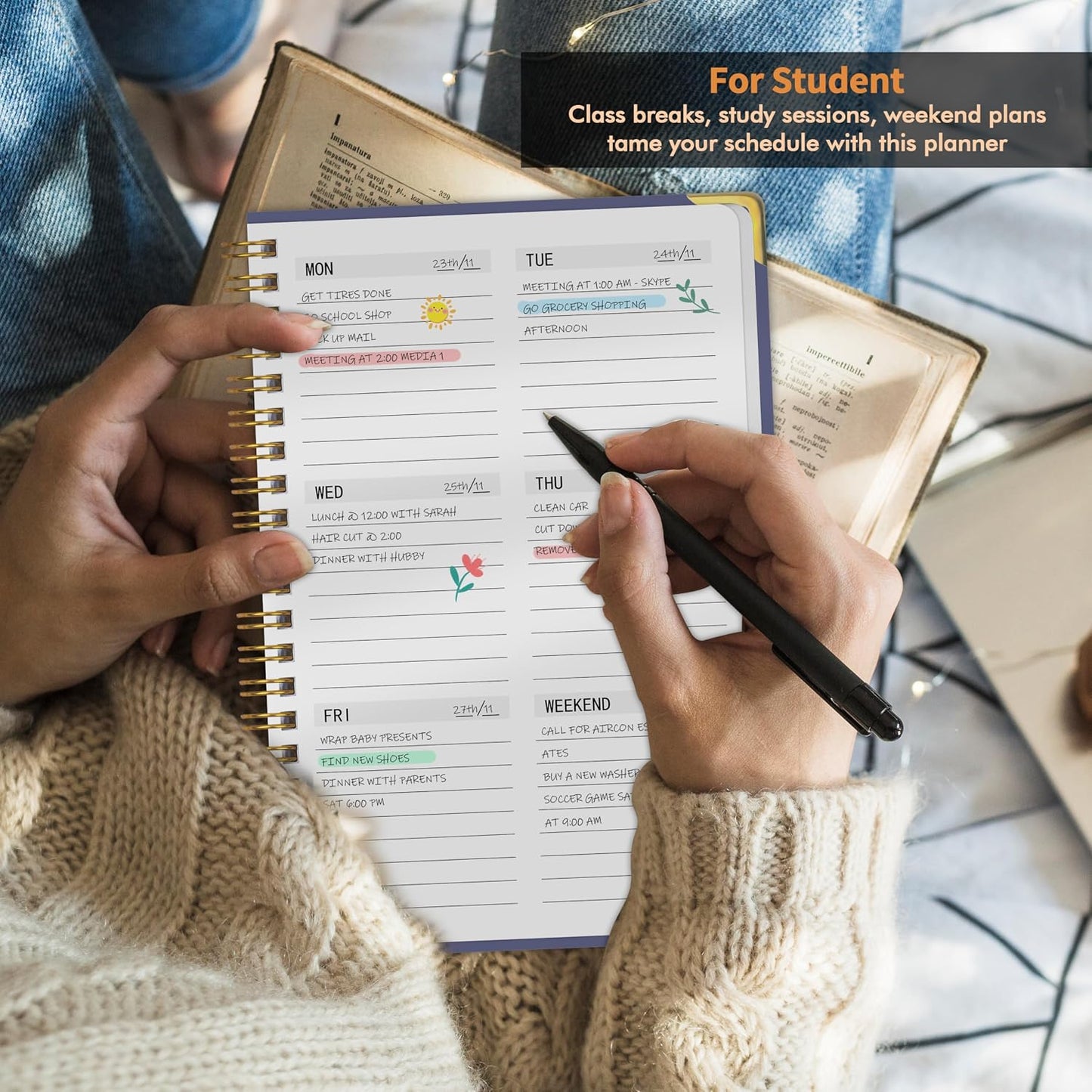 Undated Weekly Planner With Habit Tracker & To Do List 5.7 x 8.0 inch | Avoid Unfocused Busywork,Productivity Organizer,No-Bleed Thick Pages,Portable Size,Lay-Flat Spiral for Hands Free