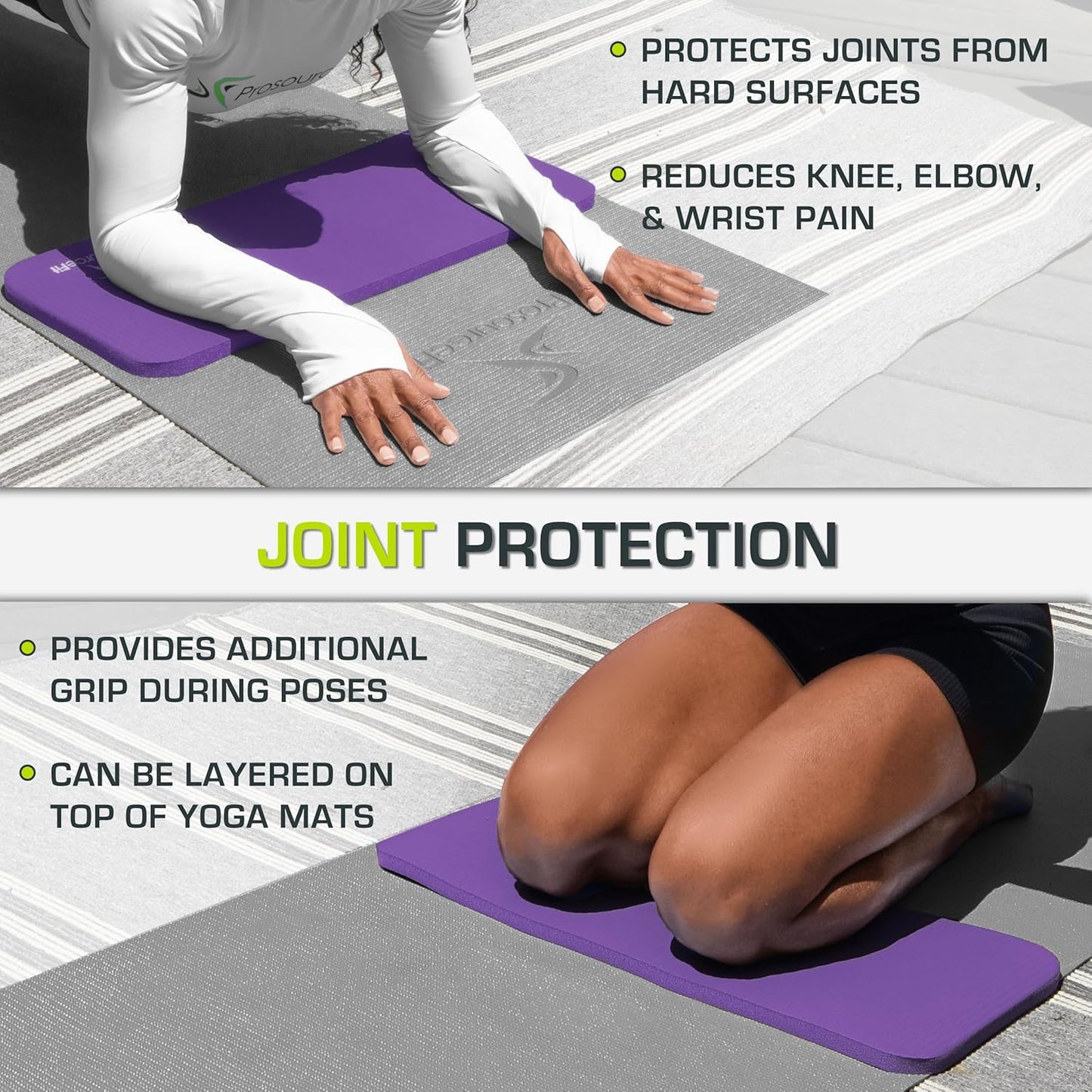 ProsourceFit Extra Thick Yoga Knee Pad and Elbow Cushion 15mm (5/8”) Fits Standard Mats for Pain Free Joints in Yoga, Pilates, Floor Workouts